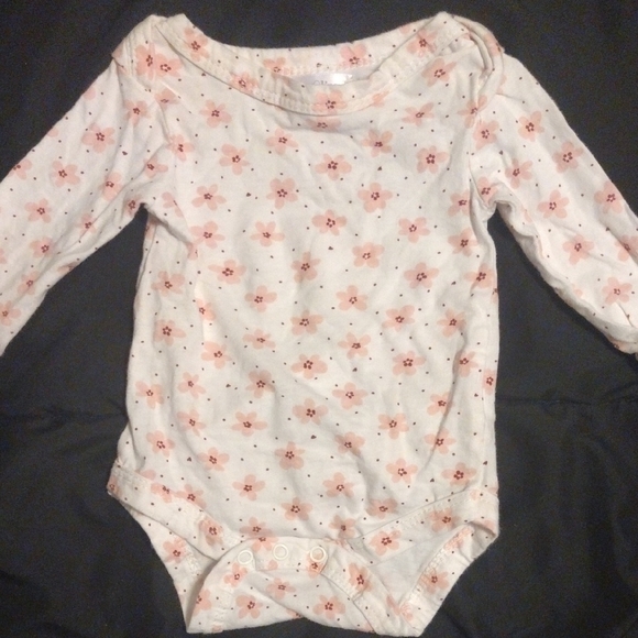 Emily And Oliver Other - Pink and White Floral Bodysuit with Long Sleeves
